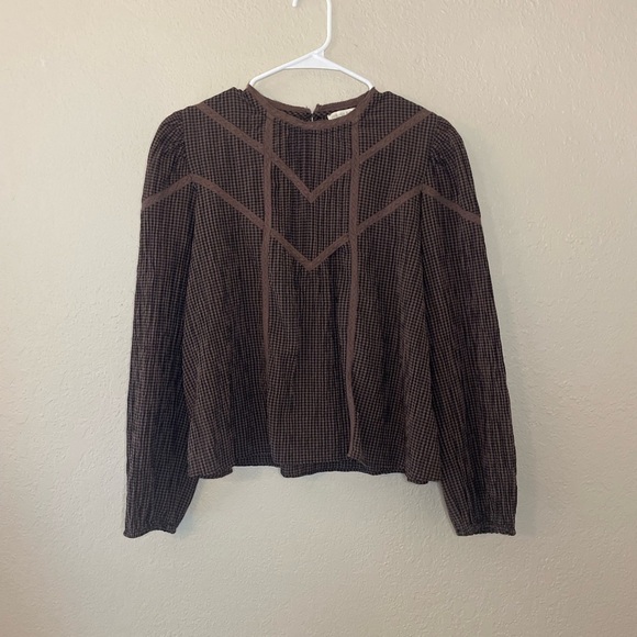 Brown Checkered Women's Top - Picture 1 of 8